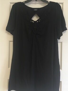 Faded Glory Black Short Sleeve Tunic with Lace & Keyhole 16W XL whimsigoth